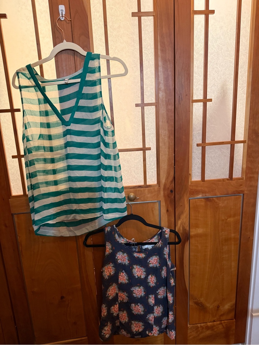 Joie Green & White Striped V-Neck Tank Top